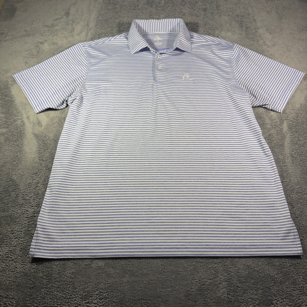 Rhoback Mens Performance Polo Shirt Large Blue White Striped Short Sleeve Golf